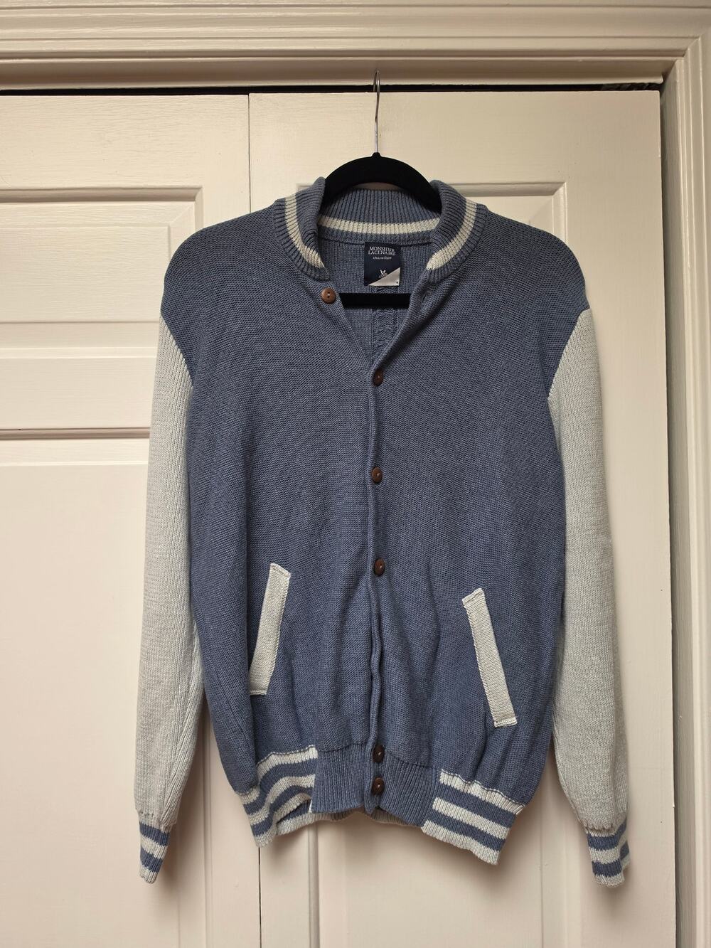 Monsieur Lacenaire Teddy Varsity Cardigan Small Light Blue Cotton EUC